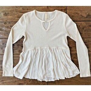 Altar'd State Blouse Women Sz XS Boho Babydoll Long Sleeve Waffle Knit Keyhole
